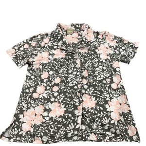 Ink+Ivy Shirt Short Sleeve Button Up‎ Top Gray White & Pink Floral Print Large